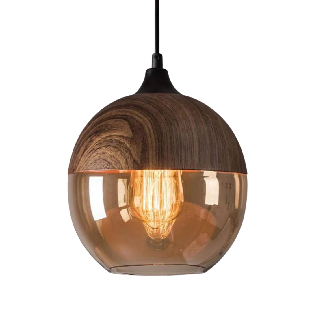 Nordluna – Lampada a sospensione scandinava in legno con vetro colorato