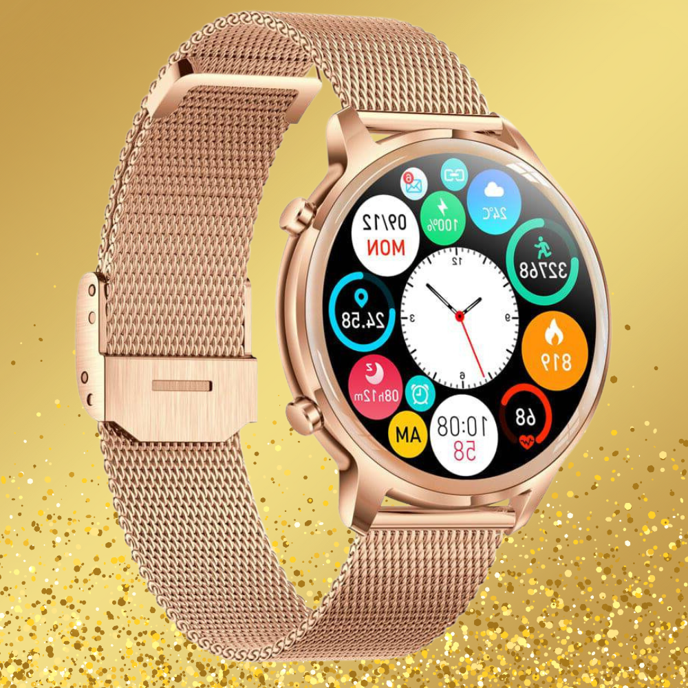 "AURORA dames smartwatch – slimme, stijlvolle wearable met geavanceerde functies voor gezondheid en connectiviteit."